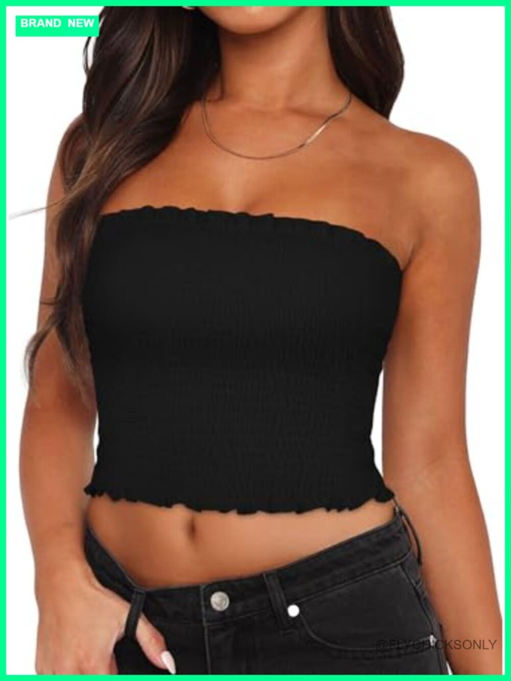 Women's Strapless Tube Top Sleeveless Crop Tank Ruffle Design Summer Casual